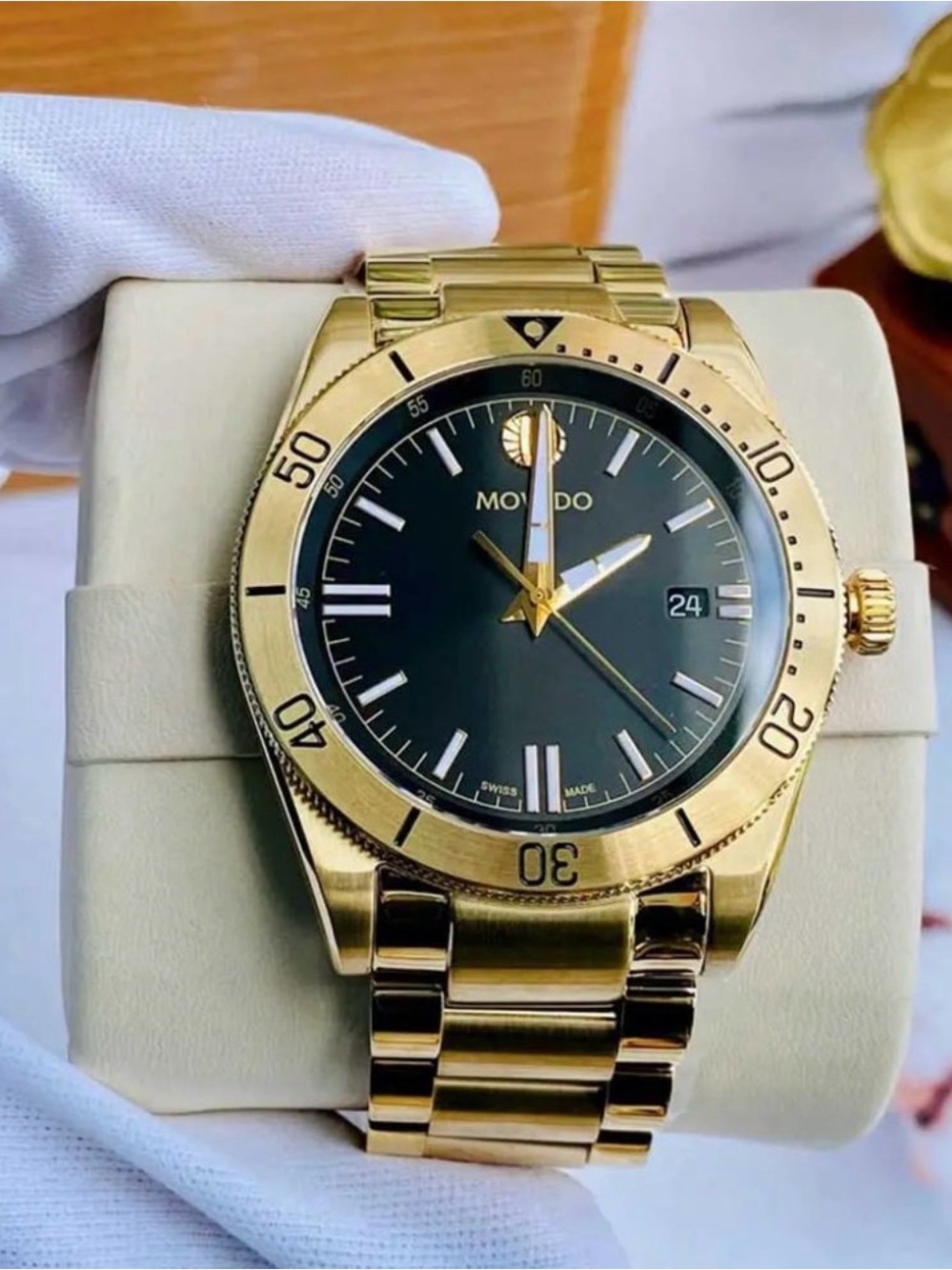 Movado Gold and Black Stainless Steel Dive Watch
